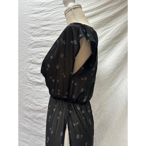 Womens Tunic Dress XS S Black Floral Vintage Y2K Sheer Cowl Neck Boho Festival - Picture 4 of 6
